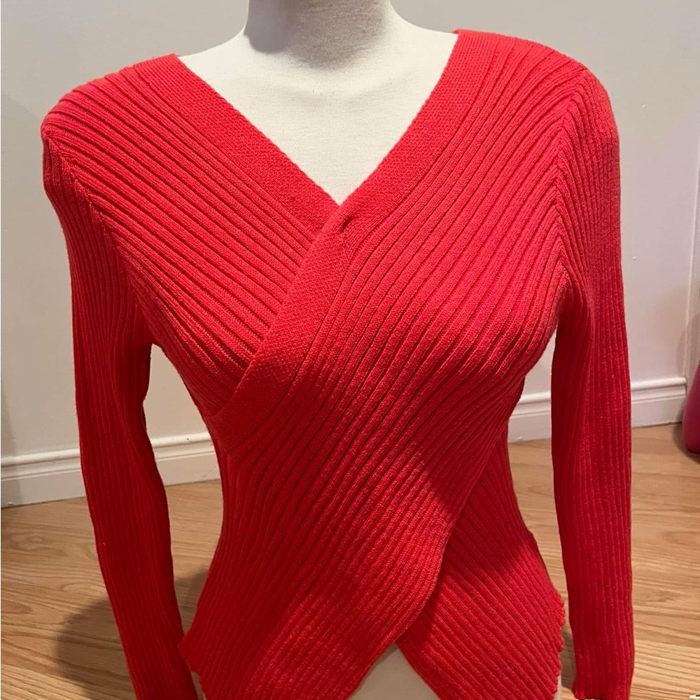 Women's Red V-Neck Sweater